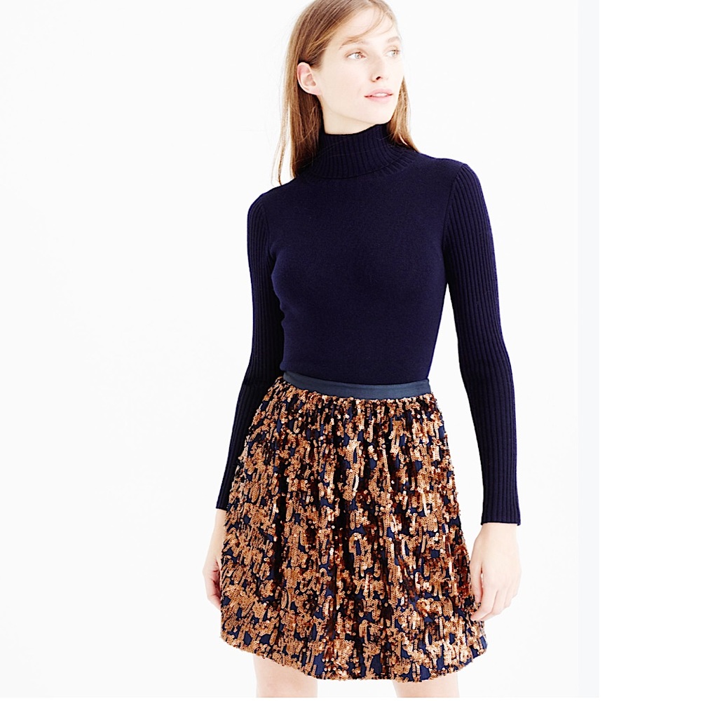 New J Crew Navy With Copper Abstract Beaded Sequin A Line Skirt Size 4